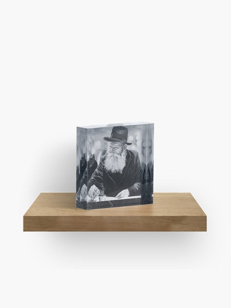 Menachem Mendel Schneerson-Black and White Lubavitcher Rebbe Acrylic Block 6x6