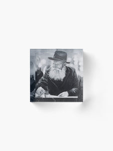 Menachem Mendel Schneerson-Black and White Lubavitcher Rebbe Acrylic Block 6x6