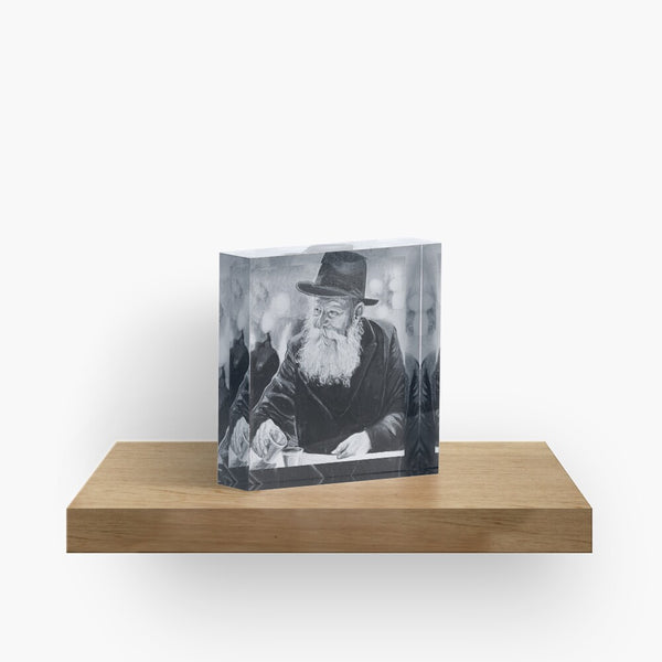 Menachem Mendel Schneerson-Black and White Lubavitcher Rebbe Acrylic Block 6x6