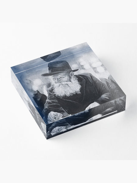 Menachem Mendel Schneerson-Black and White Lubavitcher Rebbe Acrylic Block 6x6