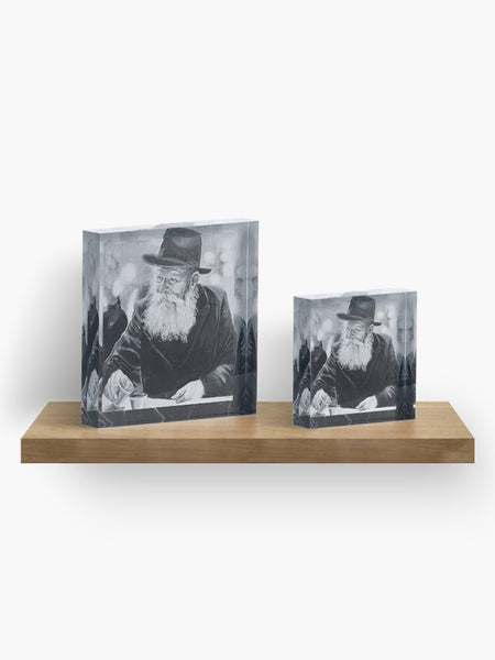 Menachem Mendel Schneerson-Black and White Lubavitcher Rebbe Acrylic Block 6x6