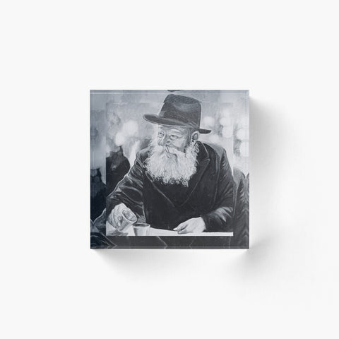 Menachem Mendel Schneerson-Black and White Lubavitcher Rebbe Acrylic Block 6x6